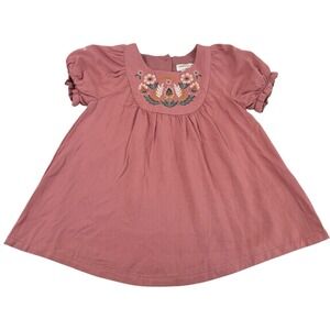Happily Grey Kids 2T Pink Floral Embroidered Dress Puff Sleeve Boho Cottagecore‎